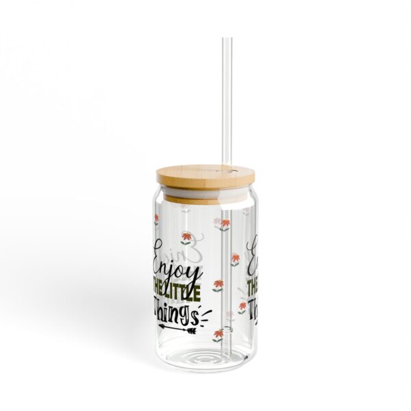 Enjoy the Little Things Sipper Glass - 16oz Mason Jar with Bamboo Lid and Straw - Image 3