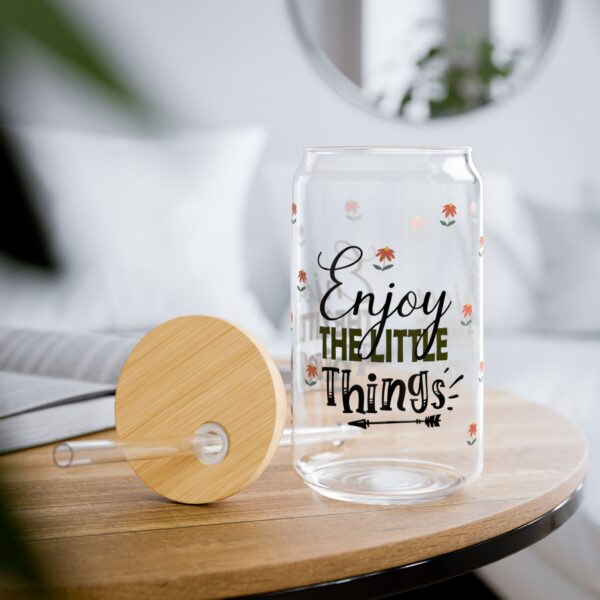 Enjoy the Little Things Sipper Glass - 16oz Mason Jar with Bamboo Lid and Straw