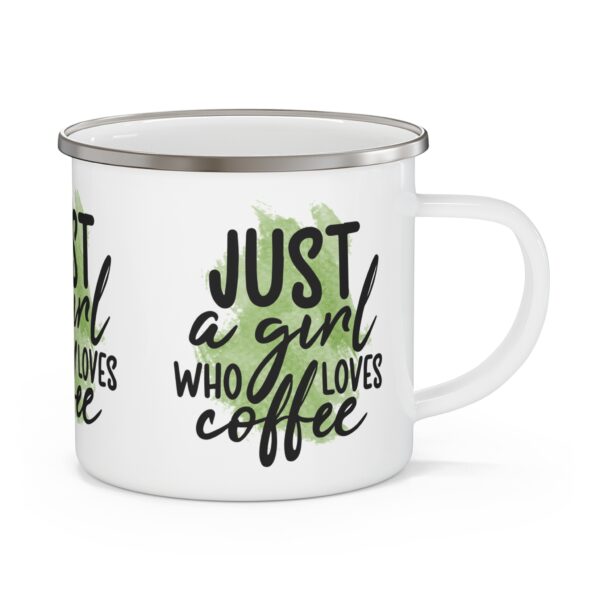 Just a Girl Who Loves Coffee Enamel Camping Mug - Perfect Gift for Nature Lovers and Coffee Enthusiasts - Image 3