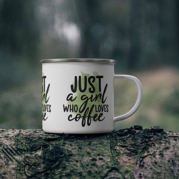 Just a Girl Who Loves Coffee Enamel Camping Mug - Perfect Gift for Nature Lovers and Coffee Enthusiasts