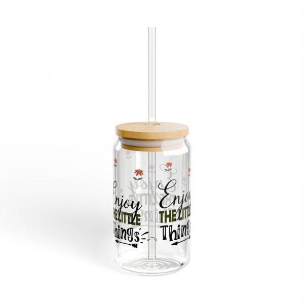 Enjoy the Little Things Sipper Glass - 16oz Mason Jar with Bamboo Lid and Straw - Image 4