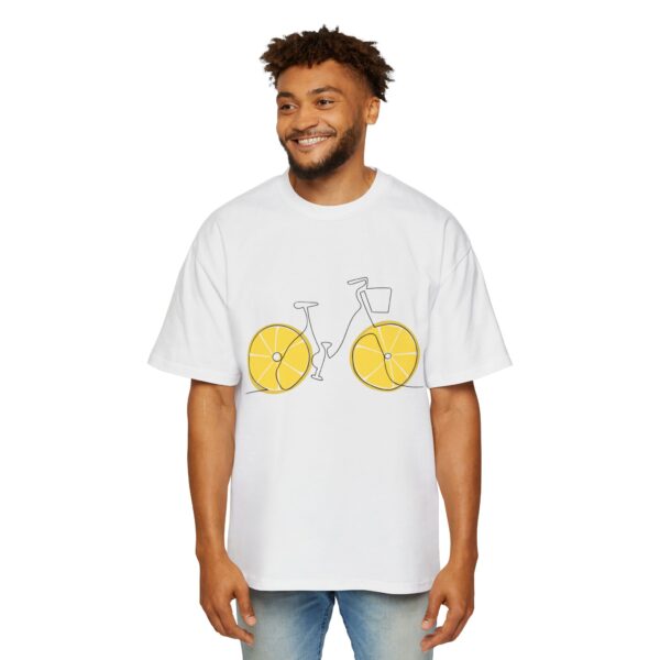 Men's Heavy Oversized Tee - Fun Bicycle with Lemon Wheels Design - Image 3