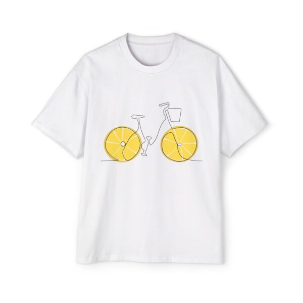 Men's Heavy Oversized Tee - Fun Bicycle with Lemon Wheels Design