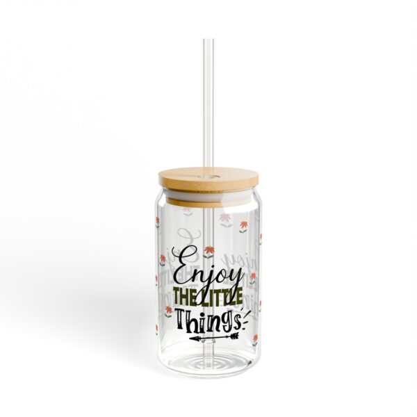 Enjoy the Little Things Sipper Glass - 16oz Mason Jar with Bamboo Lid and Straw - Image 2